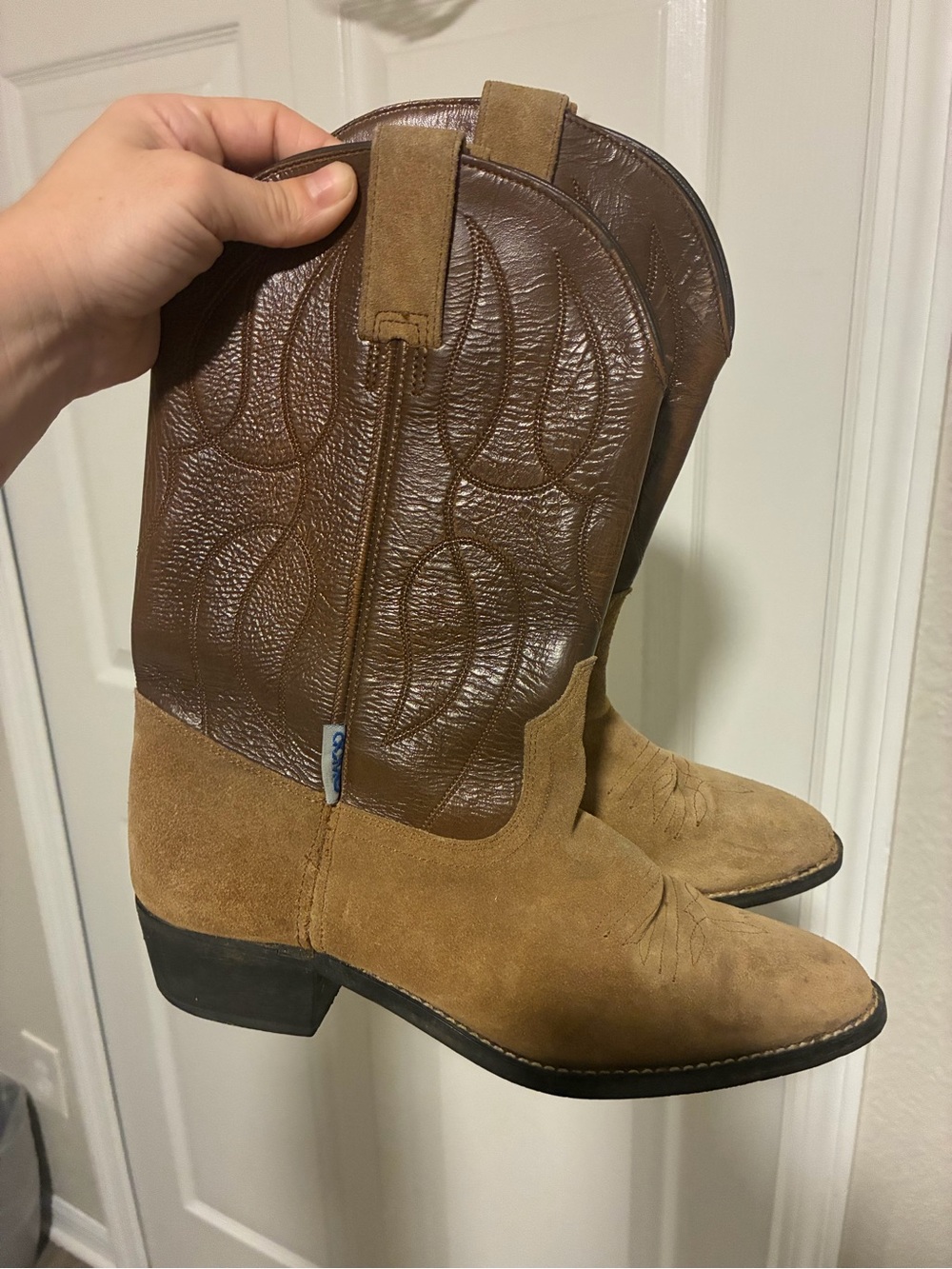 Women's Acme Two-Tone Brown Suede Western Cowboy Boots